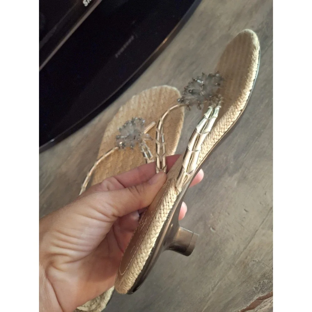 Cole Haan Crystal Beaded Flower Jute Beach Fairycore Kitten Heel Sandal 7.5/8